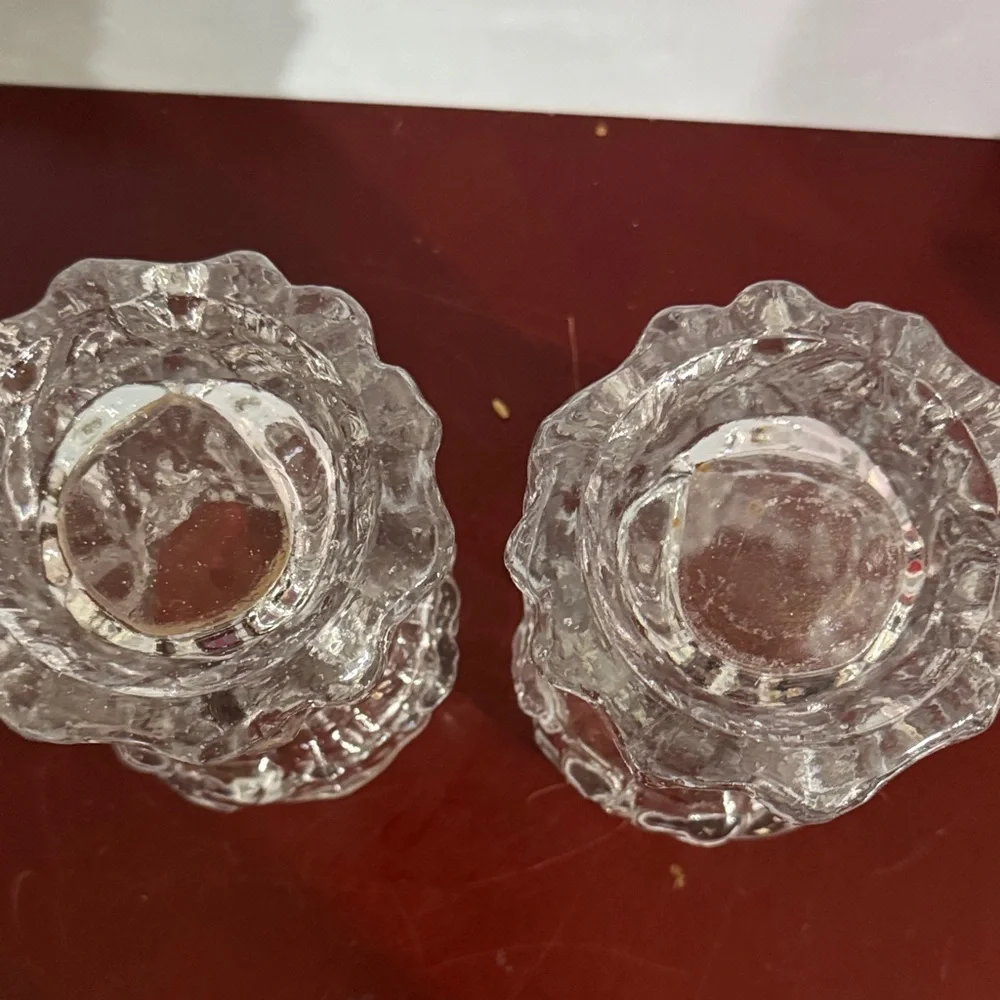 Vintage 1970 Ingrid Glashütte clear glass bark vase/candle holders